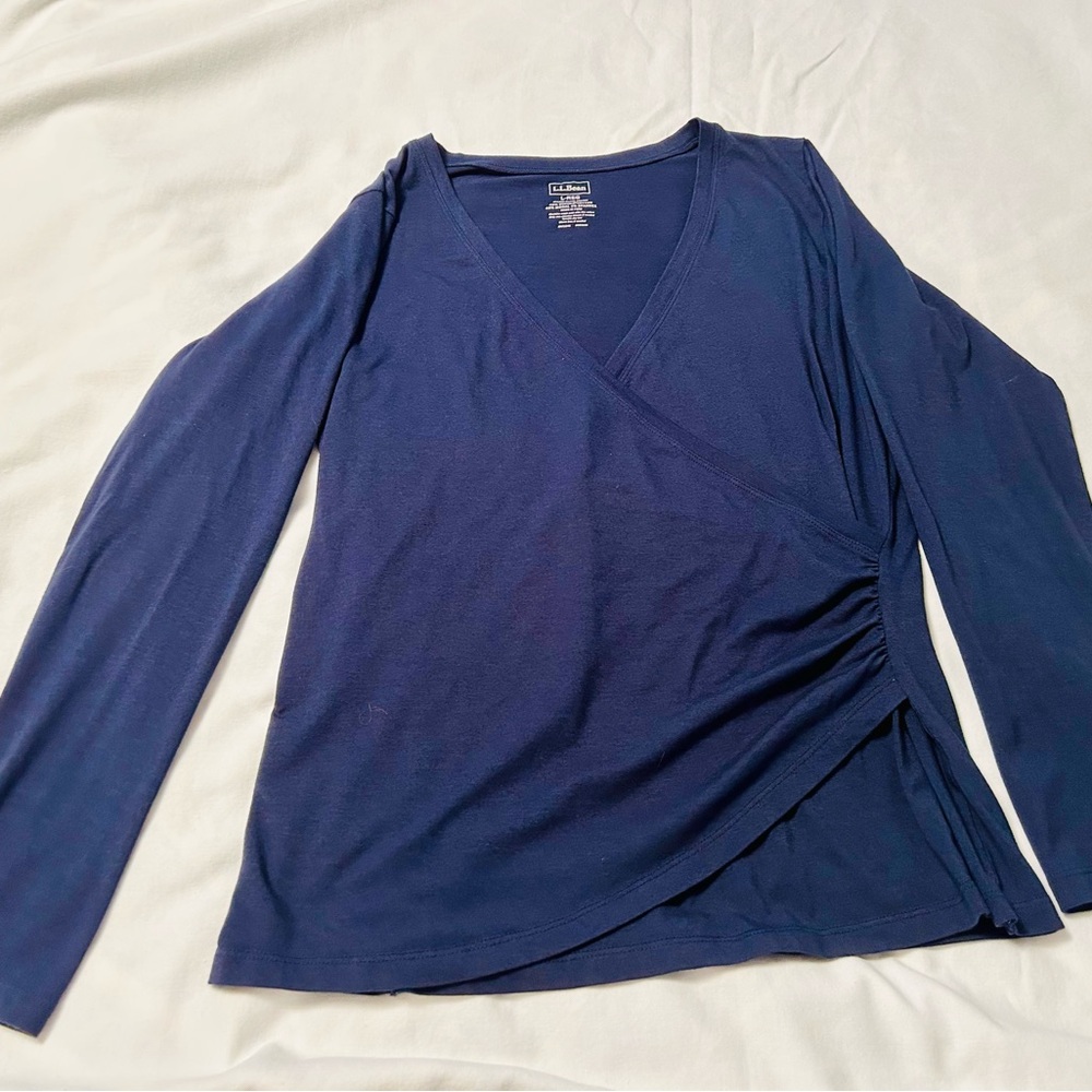 L.L. Bean Blue Long Sleeve Wrap Blouse